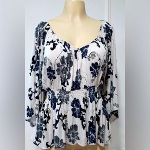 Free People Glenside Floral print Peasant Top L